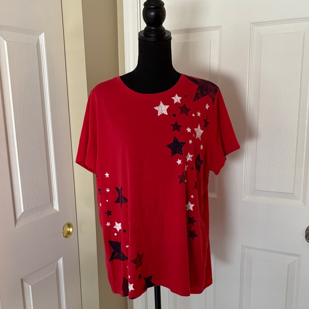 Sonoma Red Star Patterned Short Sleeve Top